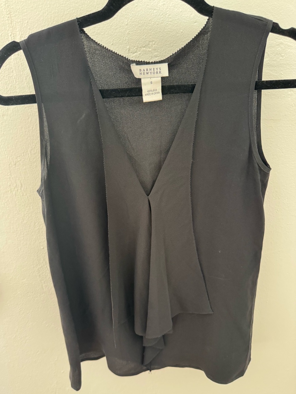 Barneys New York 100% Silk Draped V-Neck Sleeveless Blouse Black Small